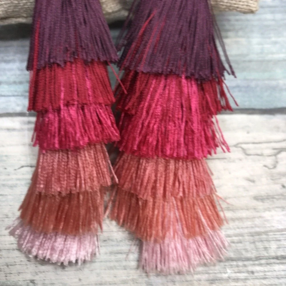 Ombre Boho Tassel Red Peach Pink‎ Earrings 4